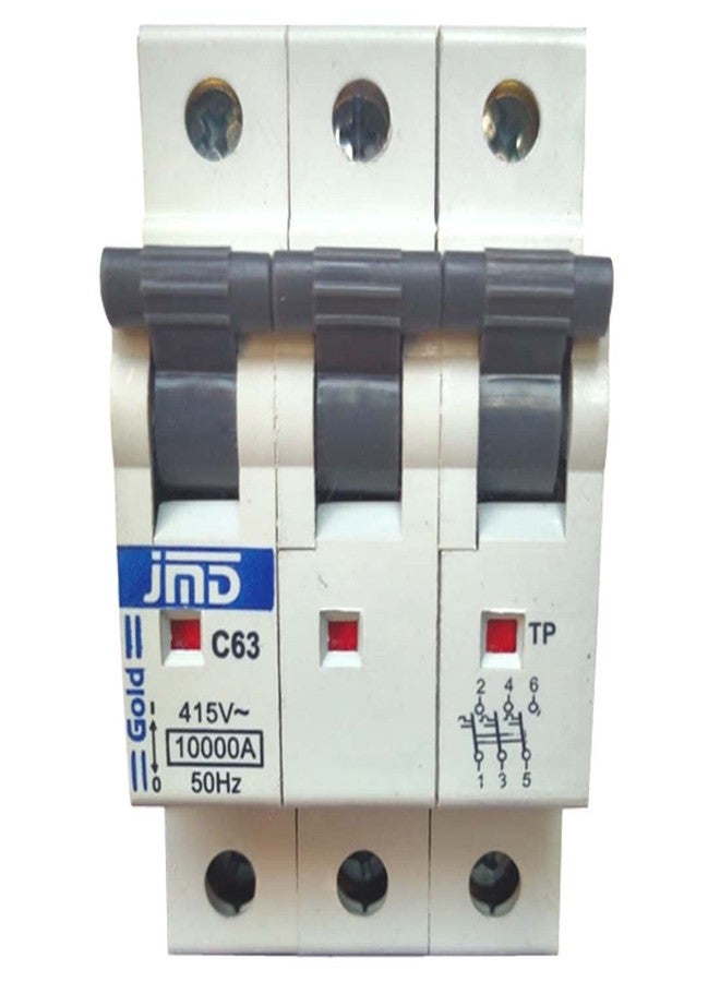 J M D GOLD JMD GOLD 63/A TP C-Curve 415-V/10000A/Breaking Capacity, 50-HZ ISI Mark Triple Pole MCB - Image 1